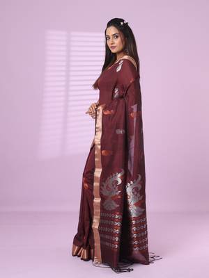 Brown silk matka soft saree with nakshi motifs 2