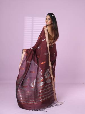 Brown silk matka soft saree with nakshi motifs 3