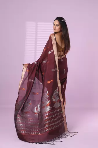 Brown silk matka soft saree with nakshi motifs