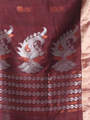 Brown silk matka soft saree with nakshi motifs 4