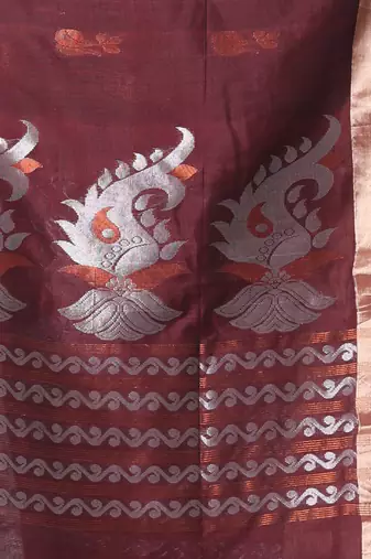 Brown silk matka soft saree with nakshi motifs