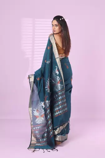 Emerald green silk matka soft saree with nakshi motifs