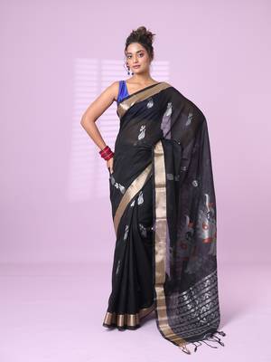 Black silk matka soft saree with nakshi motifs 1