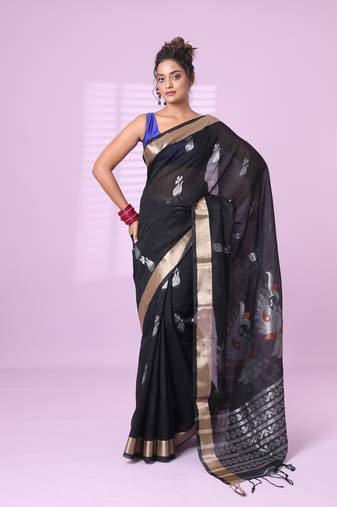 Black silk matka soft saree with nakshi motifs