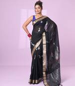 Black silk matka soft saree with nakshi motifs