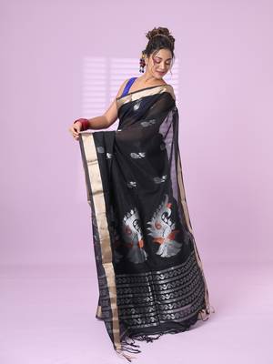 Black silk matka soft saree with nakshi motifs 2