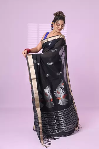 Black silk matka soft saree with nakshi motifs
