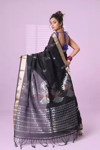 Black silk matka soft saree with nakshi motifs