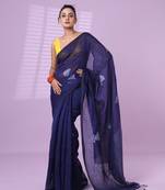 Blue flower motifs linen saree with sequence work