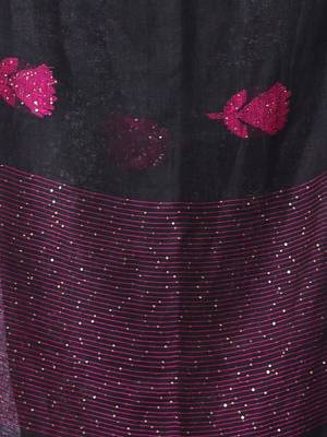Black flower motifs linen saree with sequence work 4