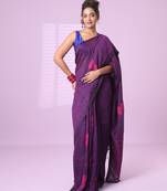 Purple flower motifs linen saree with sequence work