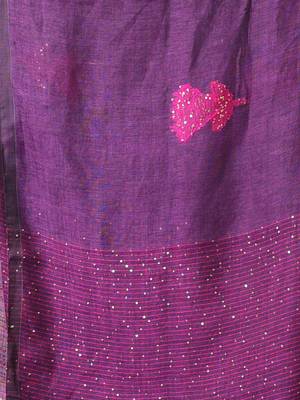 Purple flower motifs linen saree with sequence work 4