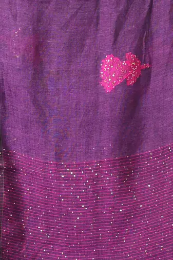 Purple flower motifs linen saree with sequence work