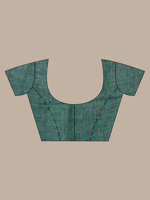 Green flower motifs linen saree with sequence work 5