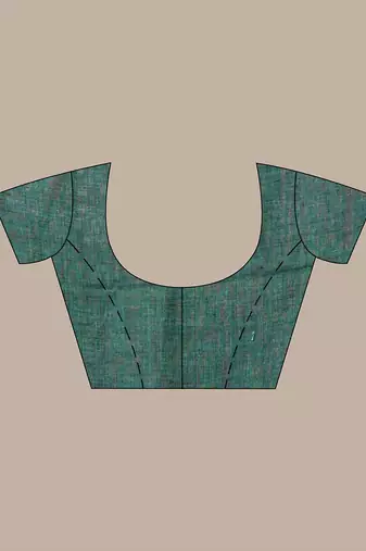 Green flower motifs linen saree with sequence work