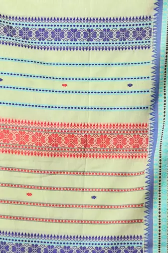 Pistachio green cotton handspun soft saree with texture border