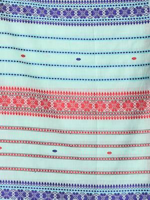 Sea green cotton handspun soft saree with texture border 4