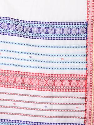 White cotton handspun soft saree with texture border 4