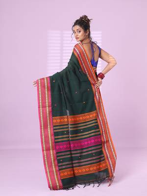 Bottle green cotton handspun soft saree with texture border 3
