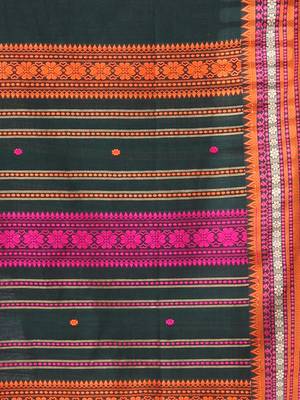 Bottle green cotton handspun soft saree with texture border 4