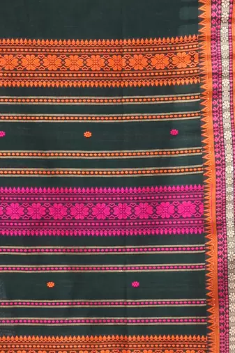 Bottle green cotton handspun soft saree with texture border