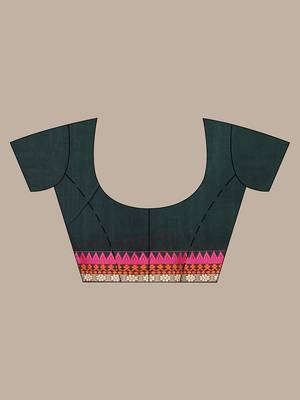 Bottle green cotton handspun soft saree with texture border 5