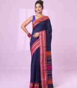 Blue cotton handspun soft saree with texture border