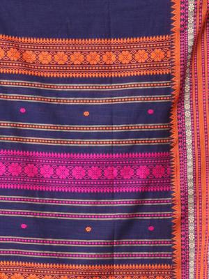 Blue cotton handspun soft saree with texture border 4