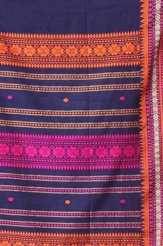 Blue cotton handspun soft saree with texture border