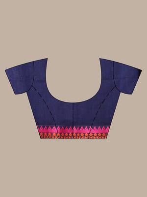 Blue cotton handspun soft saree with texture border 5
