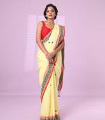 Yellow cotton handspun soft saree with texture pattern