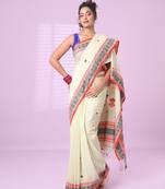 Ecru cotton handspun soft saree with texture pattern