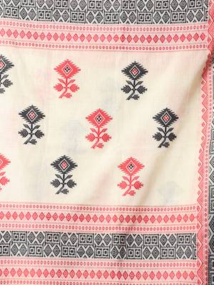 Ecru cotton handspun soft saree with texture pattern 4