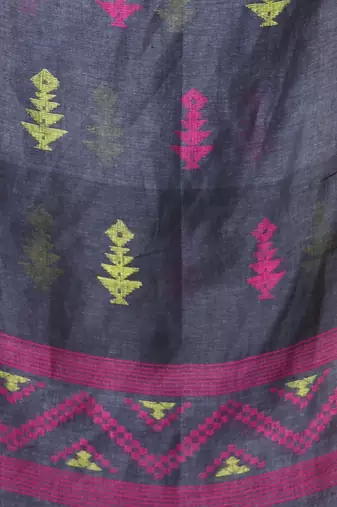 Dark grey linen saree with ganga jamuna border