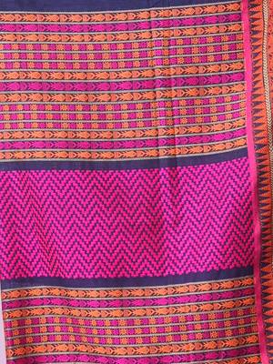 Navy blue cotton handspun soft saree with paisley motifs 4