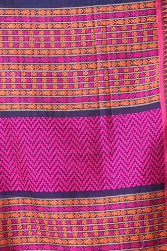 Navy blue cotton handspun soft saree with paisley motifs