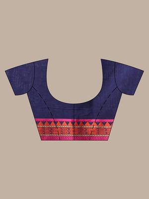 Navy blue cotton handspun soft saree with paisley motifs 5