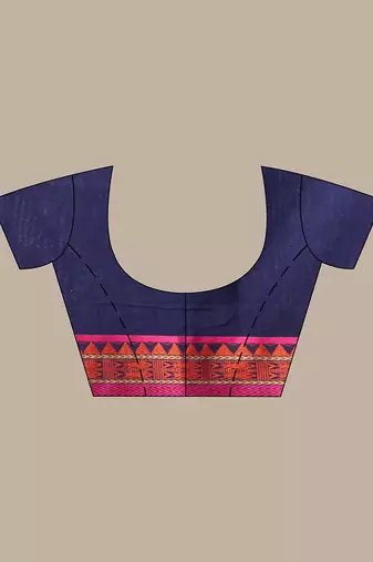 Navy blue cotton handspun soft saree with paisley motifs