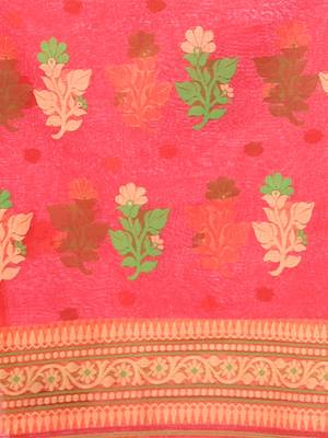 Red muslin saree with floral designs 4