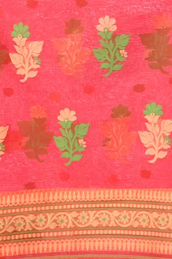 Red muslin saree with floral designs