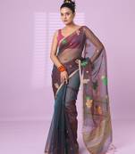 Green muslin duel-tone saree with floral designs