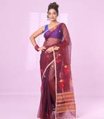 Maroon muslin saree with floral designs