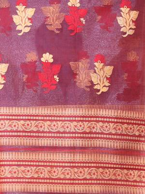 Maroon muslin saree with floral designs 4