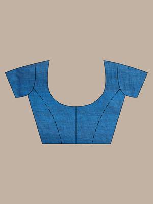 Sapphire blue foliage motifs linen saree with zari border 5