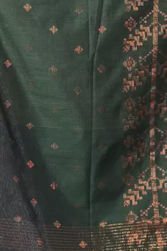 Green cotton handspun soft saree with zari woven texture pattern