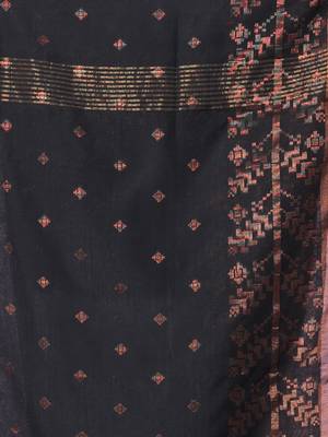 Black cotton handspun soft saree with zari woven texture pattern 4