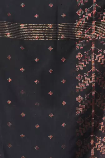 Black cotton handspun soft saree with zari woven texture pattern