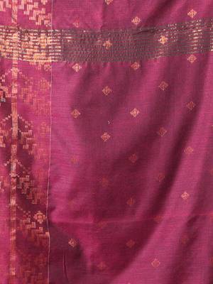 Magenta cotton handspun soft saree with zari woven texture pattern 4