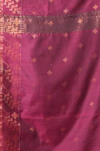 Magenta cotton handspun soft saree with zari woven texture pattern