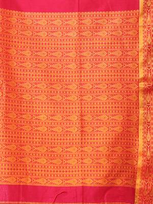Pink cotton handspun soft saree with woven fish pattern 4